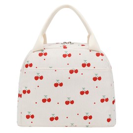 EDLMKM Lunch Bag for Women Girls, 9.5L Cherry White Insulated Lunch Box Bags, Portable Reusable Toddler Cooler Lunch Bag,Cute Girls Ladies Lunch Bags, Foldable Picnic Handbag for Work/School/Picnic