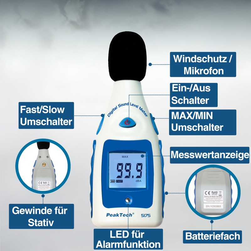 PeakTech Digital Sound Level Meter 30-130 dB in A-Rating 1/2