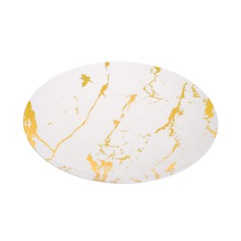 Pack of 10 White and Gold Hard Plastic Reusable Dinner Plates ~ Marble Design Plastic Dinnerware-Ideal for Weddings and Parties. (10" Plates)