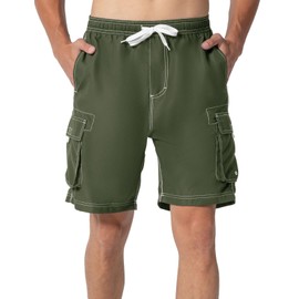Rdruko Mens Big and Tall Swim Trunks Quick Dry Board Holiday Hawaiian Shorts with Liner(Army Green, CA S)