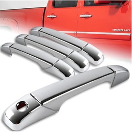 W Power WP Triple Chrome Plated ABS Plastic Side Door Handle Covers Overlay Compatible with 2007-2013 Chevy Silverado 1500 2500HD 3500HD 07-13 Sierra 2500 Yukon XL, WP-1023-S, Glossy Black