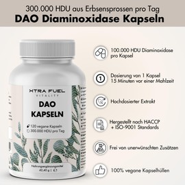 XTRA FUEL DAO capsules 120 pieces (high dosage) - 300,000 HDU per daily dose - DAO enzyme made from pea protein - vegan & laboratory tested