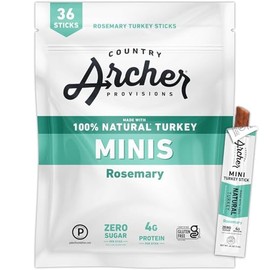 Country Archer Mini Turkey Jerky Sticks - All Natural Turkey Sticks, Protein Snack for People, Meat Snack, Gluten Free, Keto, Rosemary Flavor - 0.5 oz (Pack of 36)
