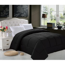 Elegant Comfort Luxurious Goose Down Alternative Double Fill Comforter (Duvet Insert), Twin/Twin XL Size, Black