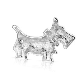 Large Statement Blue or Pink Crystal Collar White Enamel Westie Scottie Terri Dog Pet Animal Scarf Brooch Pin for Women Teen Silver Tone Rhodium Plated 1.3 Inches, Glass, No gemstone