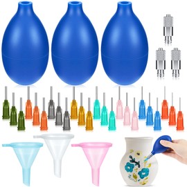 Frienda 3 Sets Slip Trailer Bottle for Pottery Glaze Precision Tip Applicator Bottle Slip Trailing Bottles for Clay with 24 Pcs Needles of Various Sizes 3 Filling Funnels for Clay Pottery Tools (Blue)