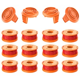 Evenlinkics 16 pieces grass trimmer spool, with spool lid, replacement spools for grass trimmer worx, 1.65 mm diameter and 3 m length, thread spool for worx grass trimmer accessories, item number
