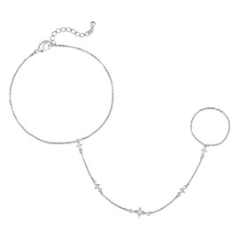 MINDDHA 14K White Gold Plated Hand Chains Bracelet for Women | Dainty Cubic Zirconia Bracelet and Ring Chain Body Jewelry | Star Style