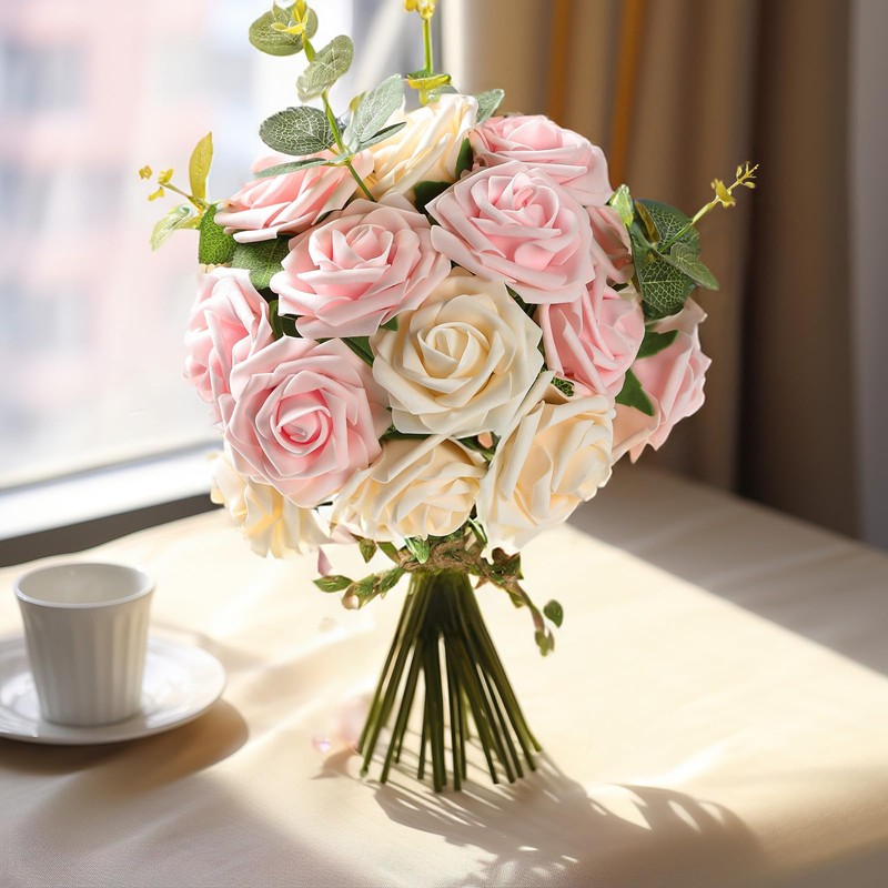 ZCETCW Artificial Flowers 30pcs Real Beautiful Blush Foam Fake Roses