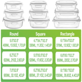 HOMBERKING Glass Food Storage Containers with Lids, [18 Piece] Glass Meal Prep Containers, Airtight Glass Lunch Bento Boxes, BPA-Free & Leak Proof (9 lids & 9 Containers) - Grey