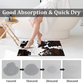 FNLNDO Cowhide Bathroom Rugs Long Western Rug Bath Mats Cow Print Rugs Farmhouse Bathroom Decor Absorbent Non Slip Shower Mats with Rubber Backing for Laundry (17"x 28", Cow Print)