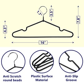 Amber Home 20 Pack 16" Non-Slip Rubber Coated Metal Suit Coat Hangers, Heavy Duty Clothes Hanger with Chrome and Black Friction, Metal Shirt Jacket Hanger with Round Notches for Dress