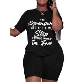 Hilinker - Conjunto de 2 piezas para mujer, estilo casual, de verano, pantalones cortos para entrenamiento gráfico, Negro Blanco última intervensión, XXXL