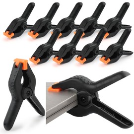 Pack of 12 Spring Clamps, 4.6 Inch Black Nylon Spring Clamps, Plastic Retaining Clips, Glue Clamps with Movable and Ribbed Jaws, for Woodworking, Photography Backgrounds, Studios, Art