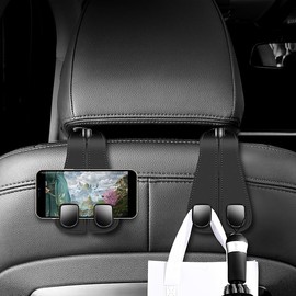 2pcs Car Hooks for Headrest, Car Seat Back Storage Hook for Headrest, Headrest Hooks for Purses and Bags, Car Hooks Leather (black-2pcs)