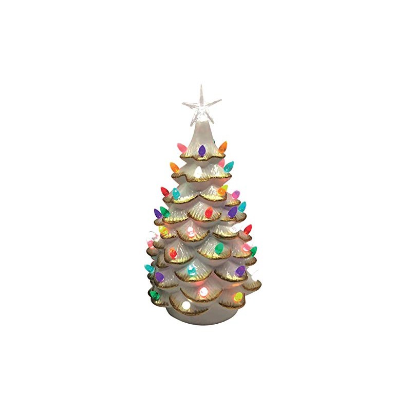 Santa's Workshop 14" Lighted White Ceramic Tree with Gold Tips