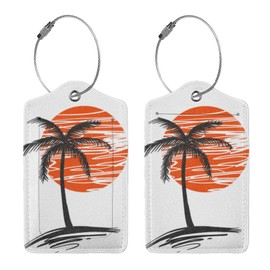 2 Pcs Palm Tree Sunset Luggage Tag for Suitcase, Steel Loop with Privacy Cover ID Label, Summer Day Vacation Birthday Gift for Women Men