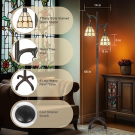 68" Tiffany Style Stained Glass Floor Lamp for Living Room,Modern Industrial Vintage Standing Floor Lamp for Bedroom,Stepless Dimmable Rustic Tree Trunk Tall Floor Lamp for Study Room (Bulb Included)