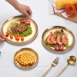 AIYoo Stainless Steel Gold Plates 2 Set Round Dinner Dishes 12 Inch Metal Plates Great for Picnic,Outdoor Camping Plate,Shatterproof Dishwasher Safe