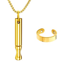 NlsqEU Breathing Necklace, 2 Pcs Anxiety Necklace Breathing with Ring, Meditation, Gift for Women Men(Gold)