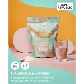 SHAPE REPUBLIC Shape & Glow 500 g (50 Servings) - Collagen Powder - Collagen Peptides Type I, II & III - High Protein Content - Natural Ingredients - Neutral in Taste