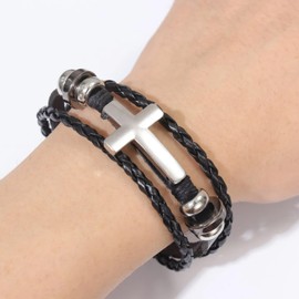 Cross Bracelet for Men Christian Gift Mens Leather Cross Bracelets Adjustable Jesus Faith Religious Easter Catholic Communion Baptism Christmas Jewelry Gift for Men