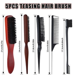 cobee 5 Pcs Slick Back Hair Brush Set, Bristle Hair Brush Edge Control Brush Teasing Comb, Wax Stick for Hair & Wig Flyaways, For Smooth Hair Parting Smooth Flyaways