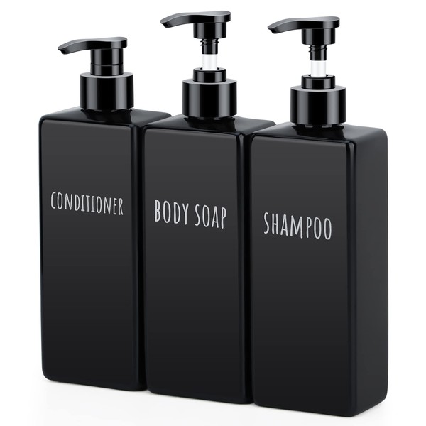 Segbeauty Body Soap Refill Dispenser, Shampoo Bottle, Set of 3, 16.9 fl oz (500 ml), Black, Direct Placing Type, PTEG, Includes Pump, For Bathroom and Bath Conditions