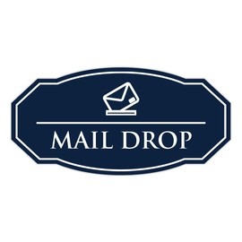 Signs ByLITA Victorian Mail Drop Durable Plastic | Easy Installation | Elegant Design Sign (Navy Blue/White) - Small
