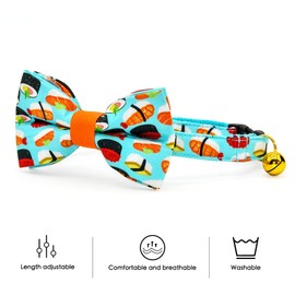 Sushi Cat Collar Bow Tie, Breakaway Safety Plastic Buckle, Bowtie Collar for Kitten (6"-10")