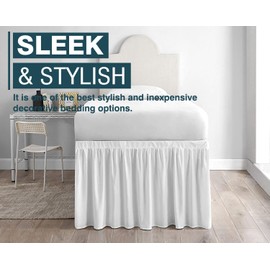 SKY BEDDINGS Dorm Room Bed Skirt - College Dorm Bed Skirt - Twin XL, Extra Long - 34 Inch Drop - 100% Microfiber - White
