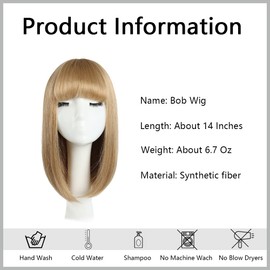 HSPJHTM Pale Blonde Bob Wigs,Short Bob Hair Wigs 14" Straight with Flat Bangs Synthetic Colorful Cosplay Daily Party Wig for Women Natural (Free Wig Cap)