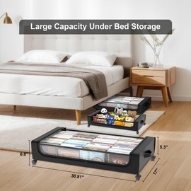 Fulpower Under Bed Storage with Wheels 2 Pack, Under Bed Storage Containers, Large Under Bed Rolling Storage with Lid, Bedroom Storage Organizer for Clothes, Shoes,Toys, Books, Blankets BLACK