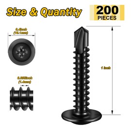 Self Tapping Screws for Metal (200Pcs) #8×1" Black Sheet Metal Screws 410 Black Oxide Stainless Steel Truss Head Self Drilling Screws High-Strength by Mywish