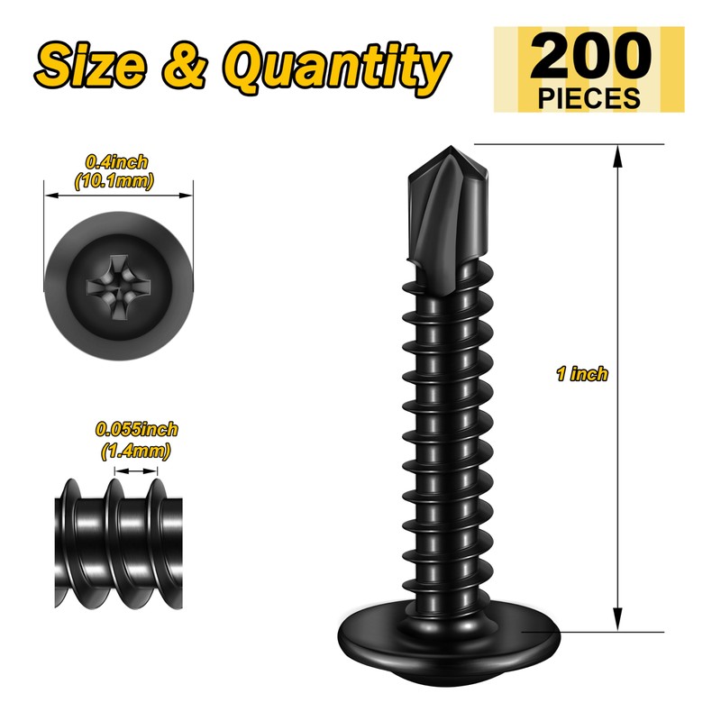 Self Tapping Screws for Metal (200Pcs) #8×1" Black Sheet Metal