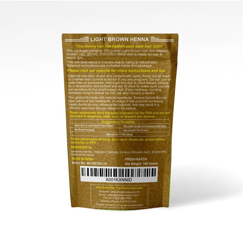 1 Pack Of Light Brown Henna Hair & Beard Color/Dye