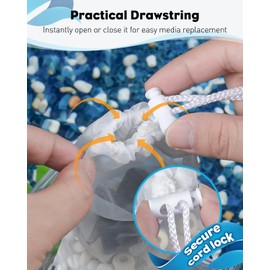 Pawfly 8 Pack Aquarium Filter Media Bags, Fish Tank Extra Fine Mesh Bag with Drawstring 150 Micron Aquarium Mesh Bag for Fine Resins, Activated Carbon, Bio Filter Balls, Ceramic Rings (21 cm x 8 cm)