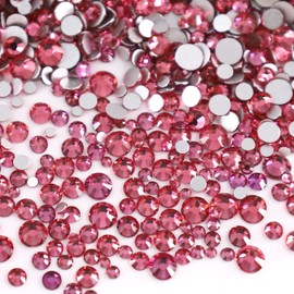 2880Pcs Flatback Rhinestones Set,2mm-5mm 3D Nail Charms 5 Sizes Clear Glass Round Gems Crystals for Nail Art Design and DIY Crafts Clothes Shoes Bags (Rose red)