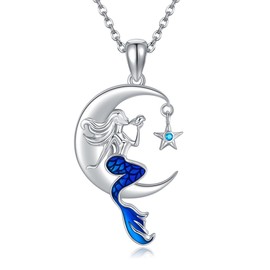 JERWLI Mermaid Necklace 925 Sterling Silver Little Mermaid Jewelry for Girls Moon Jewelry Gifts for Women
