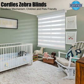 FEBORY Zebra Blinds - Cordless Roller Window Shades, Dual Layer Light Filtering Roller Shades, 21" W X 72" H, Grey, Easy Install Day Night Window Blinds for Home, Office, French Door