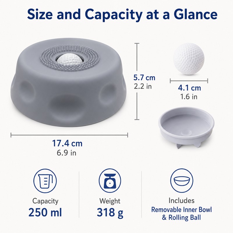 250ml Slow-Feeder Dog Lick Bowl with Rolling Ball – Anti-Slip