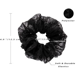 Enchanting Lace Oversized Hair Scrunchies - Pure Beauty with Crystal & Pearls for Women's Romantic Hairstyles - hair ties no damage - Cicimeiluody (6, Black, Silm)