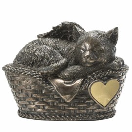 Amazing GiftImpact Pet Memorial Angel Cat Sleeping in Basket Cremation Urn Bronze Finish Bottom