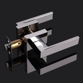 Probrico Square Passage Door Lever, Heavy Duty Door Handle for Hallway or Closet, Keyless Interior Door Knob Locksets for Left or Right Handed Doors, Polished Chrome, 1 Pack