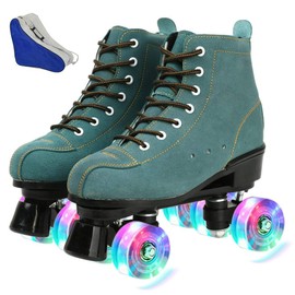 Risup Roller Skates for Women and Men Cowhide High-Top Shoes Classic Double-Row Roller Skates Four-Wheel Roller Skates for Men Girls Unisex Christmas