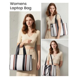 LOVEVOOK laptop bag for women 15.6 inch large canvas work tote bags with Clutch Purse water resistant computer bags for laptops for women Business Office Travel college Casual, Black White Brown