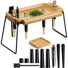 SafeDelux Foldable Wooden Rolling Tray Set with Cone Loader, Cone Filler - Rolling Tray with Cone Loader, Complete Rolling Tray Kit with Smell Proof Tube & Pre-Roll Machine(Brown-Double Hole)