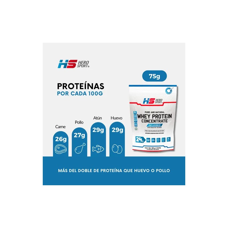 Hero Sport Whey Protein Concentrate Sin Sabor 900gr