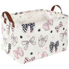 Essme Rectangular Pink Girls Basket ,Kids Storage Box, Mother's Day Basket,Girls Storage Basket Organizer with Handles for Girls Room Decor,Gift Basket.(Bowknot )