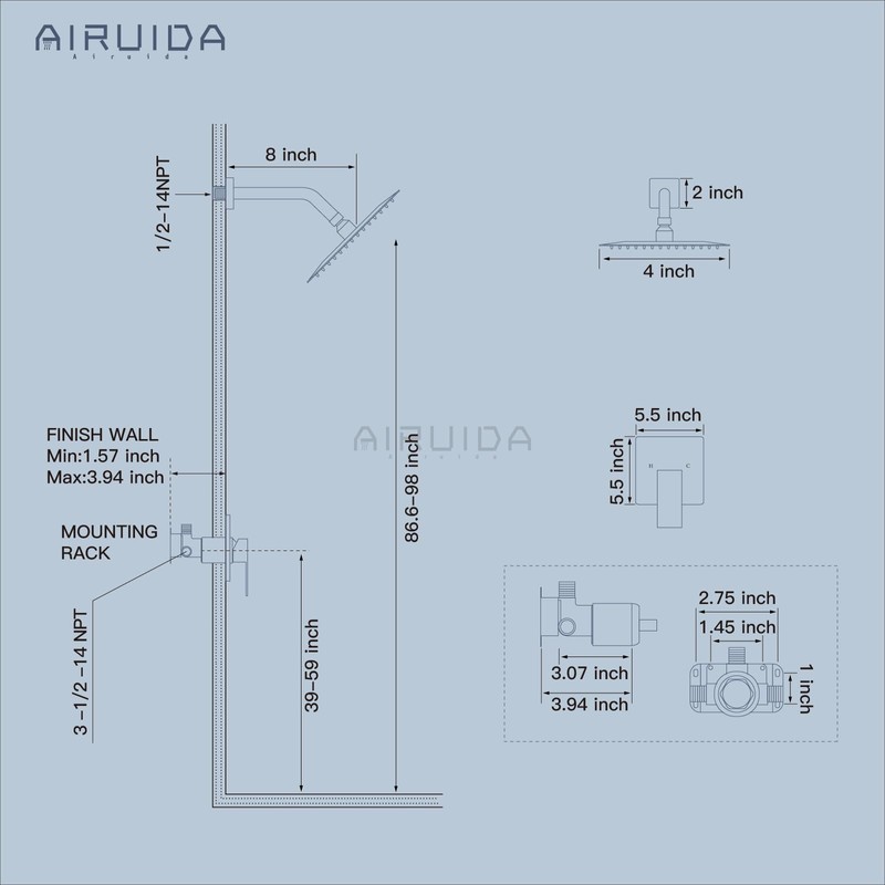 Airuida Shower Faucet Set Bathroom Rain Shower System SUS304 Stainless